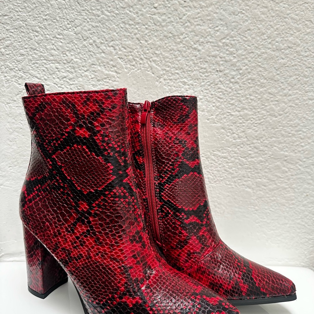 Wine Red Snake Print Booties
